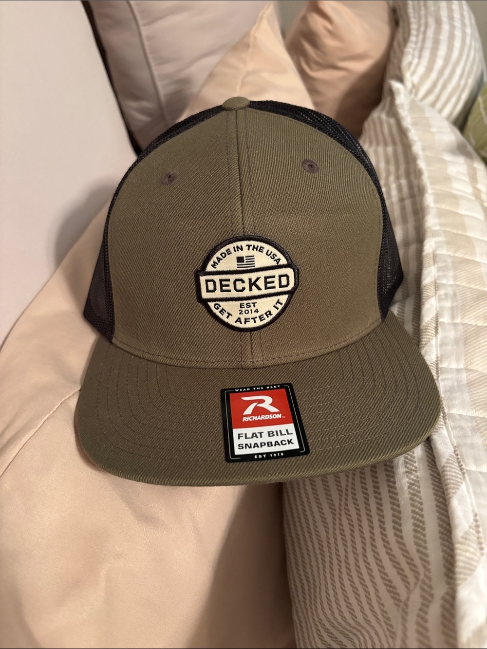 Olive and Black Richardson Flat Bill Snapback Hat